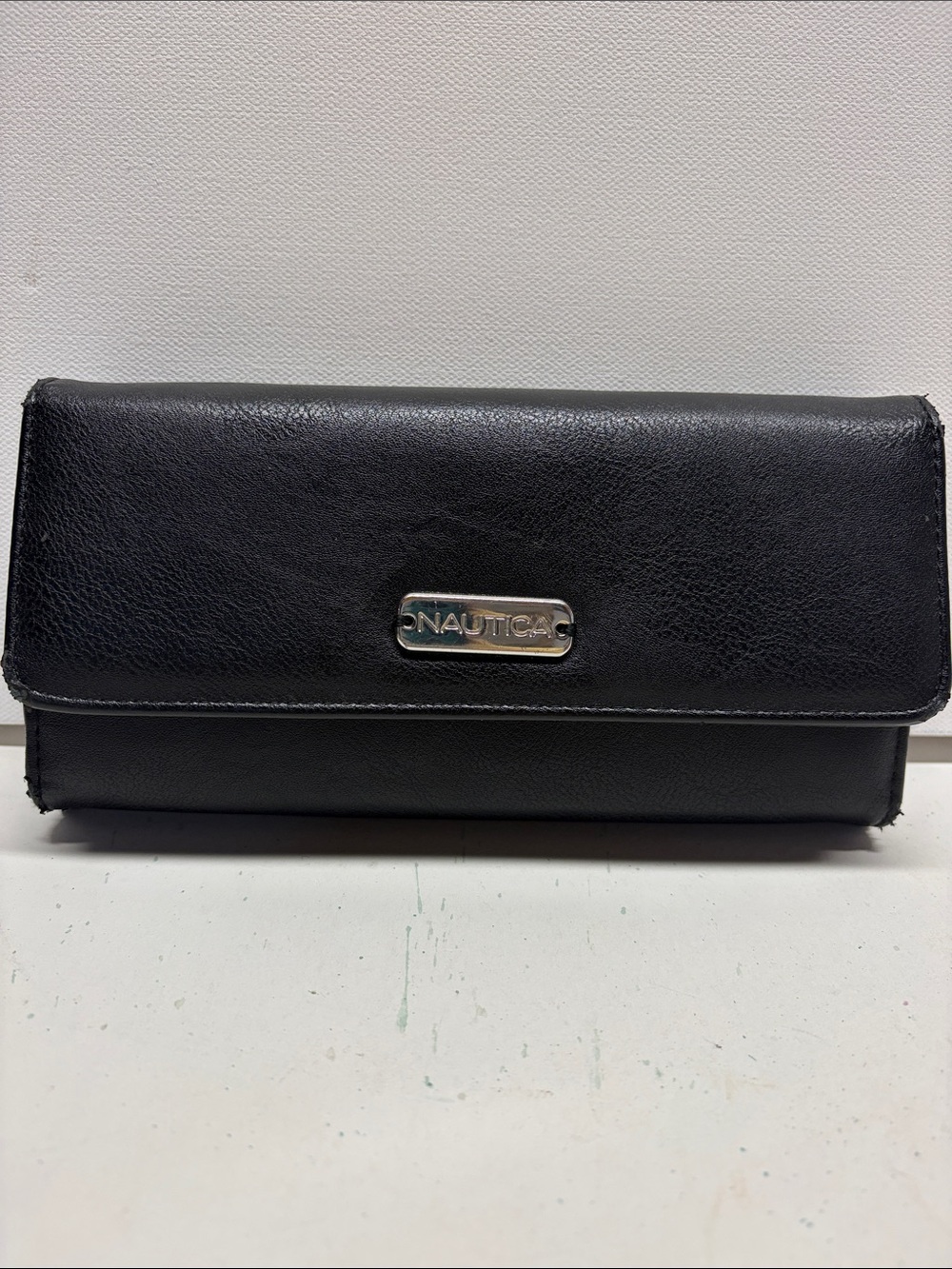 Nautica Black Women's Flap Wallet with Metal Logo